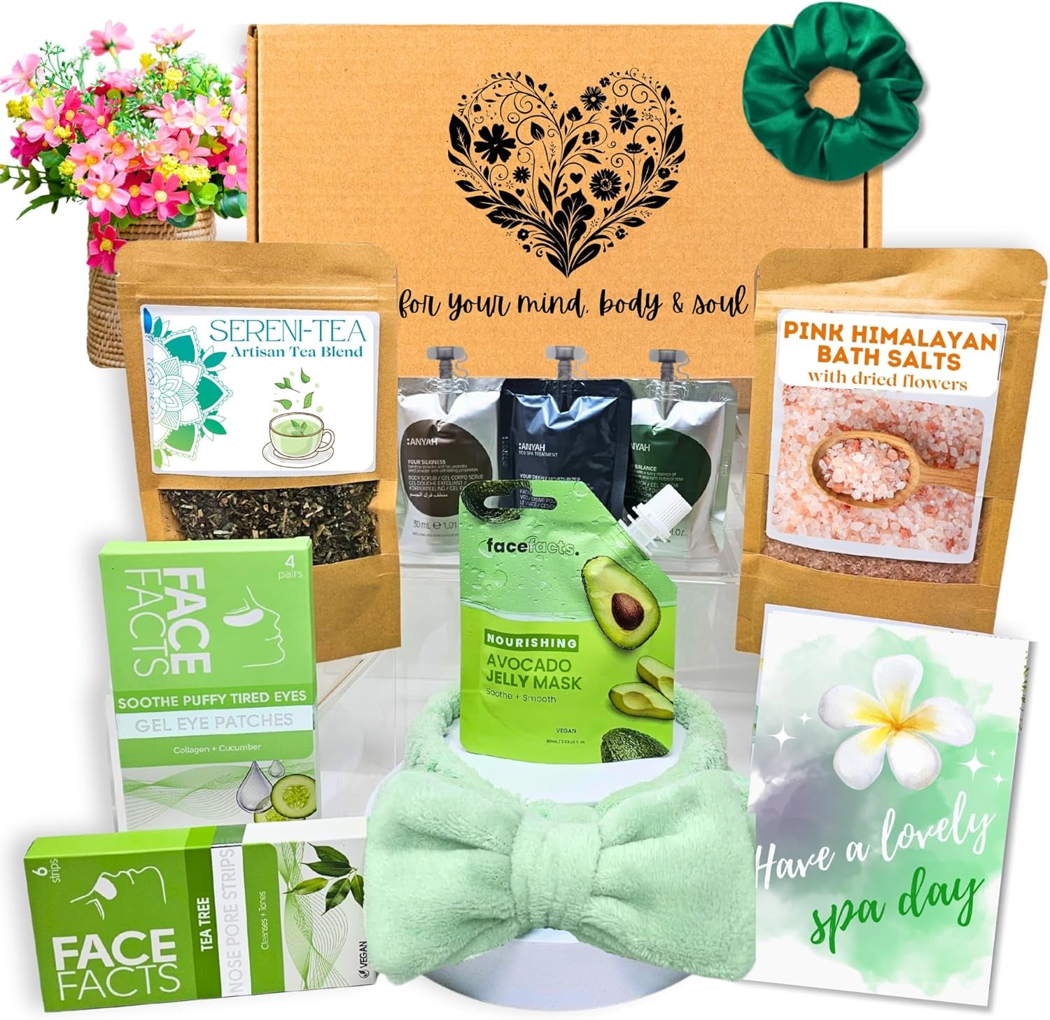 SPA DAY Scatola Coccole, Regalo Donna Compleanno, Set Regalo Donna, Set Bagno Spa, Confezione Relax Compleanno,  - Classico Verde