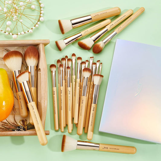 , Set Di Pennelli Professionali Da Trucco in Bambù, 25 Pezzi, Set Di Accessori Cosmetici per Fondotinta, Cipria, Fard, Ombretto, T135