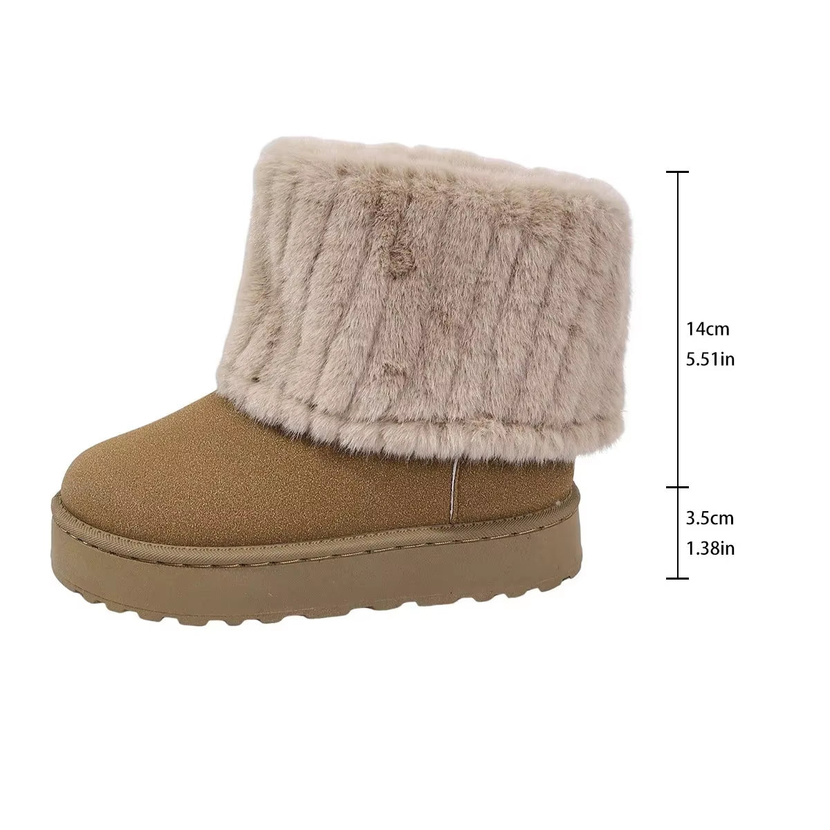 Women'S Comfortable Thick Bottom Mid-Calf Plush Snow Boots Stripe Decorated Cotton Shoes Autumn Winter Casual Warm Shoes