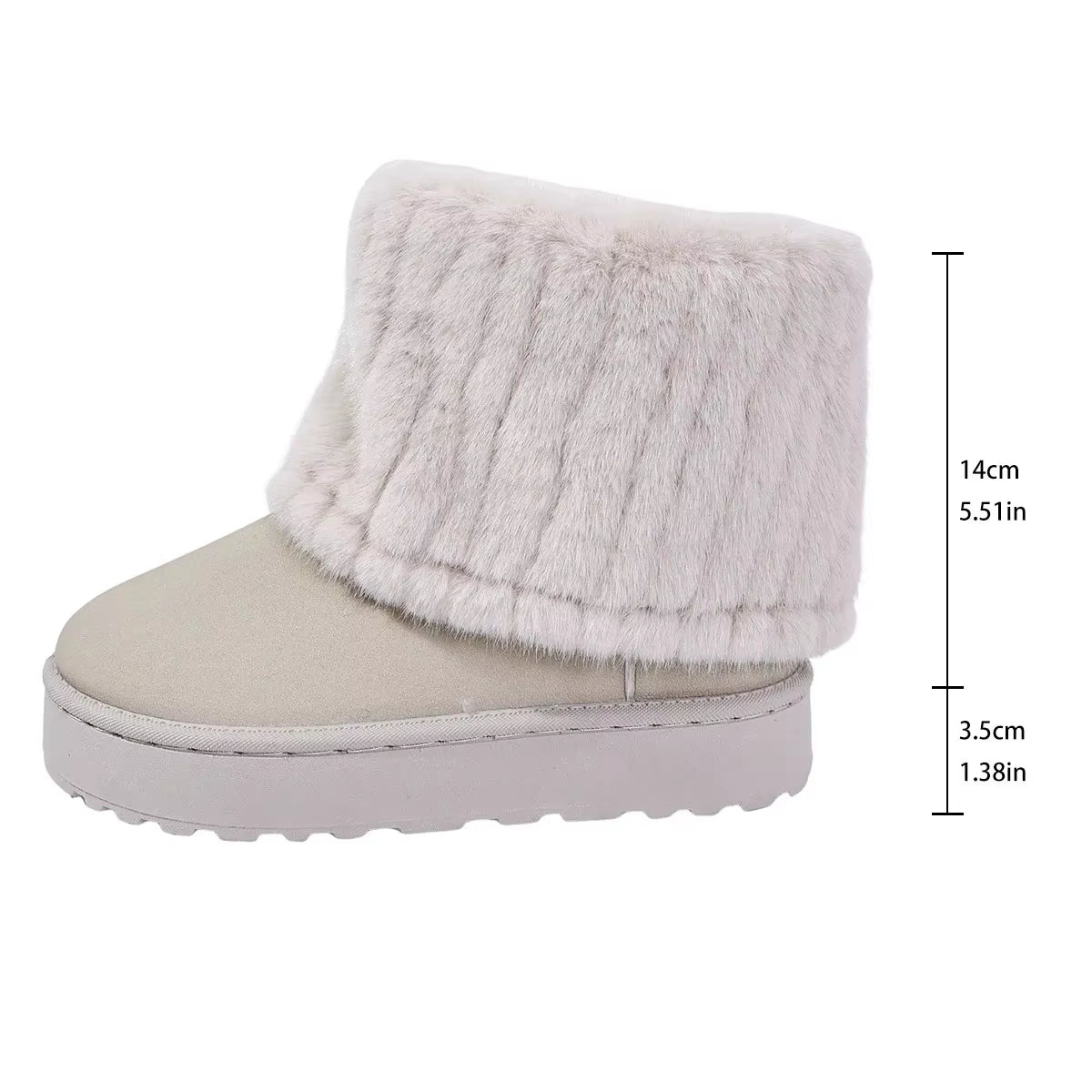 Women'S Comfortable Thick Bottom Mid-Calf Plush Snow Boots Stripe Decorated Cotton Shoes Autumn Winter Casual Warm Shoes