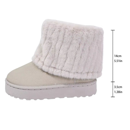 Women'S Comfortable Thick Bottom Mid-Calf Plush Snow Boots Stripe Decorated Cotton Shoes Autumn Winter Casual Warm Shoes