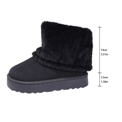 Women'S Comfortable Thick Bottom Mid-Calf Plush Snow Boots Stripe Decorated Cotton Shoes Autumn Winter Casual Warm Shoes