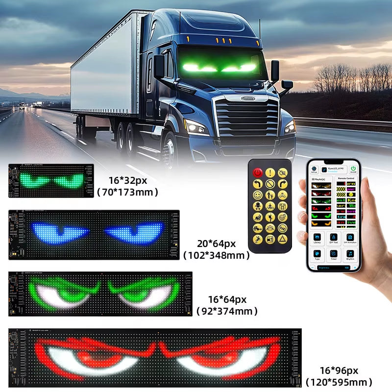 Dynamic Devil Eyes Light for Cars Truck Windshield Programmable LED Display Flexible Soft Screen Bluetooth APP Remote Control